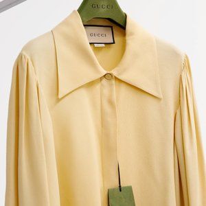 Gucci 2021 Cruise - Yellow Crêpe de Chine Balloon Sleeve Blouse